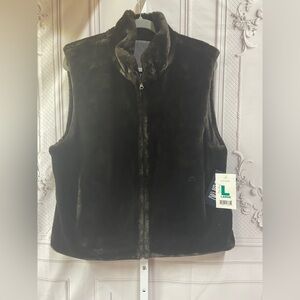 Blassport Vintage Reversible Faux Fur Funnel Neck Lined Bill Blass Medium Vest